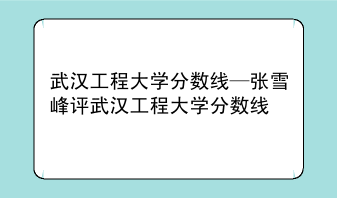武汉工程大学分数线—张雪峰评武汉工程大学分数线