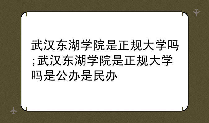 武汉东湖学院是正规大学吗;武汉东湖学院是正规大学吗是公办是民办