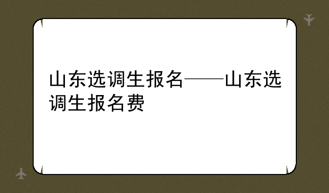 山东选调生报名——山东选调生报名费